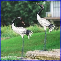 Garden Crane Statues Outdoor Heron Red Crowned Crane Metal Yard Art Sculpture