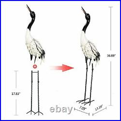 Garden Crane Statues Outdoor Heron Red Crowned Crane Metal Yard Art Sculpture