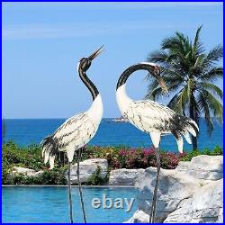 Garden Crane Statues Outdoor Heron Red Crowned Crane Metal Yard Art Sculpture