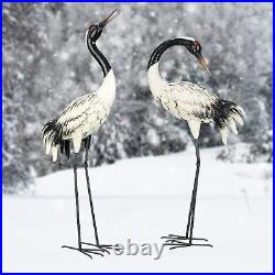 Garden Crane Statues Outdoor Heron Red Crowned Crane Metal Yard Art Sculpture