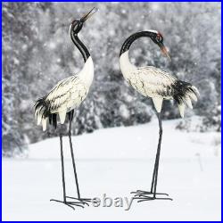 Garden Crane Statues Outdoor Heron Red Crowned Crane Metal Yard Art Sculpture