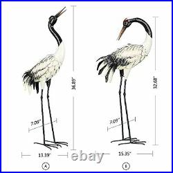 Garden Crane Statues Outdoor Heron Red Crowned Crane Metal Yard Art Sculpture