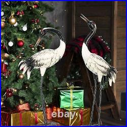 Garden Crane Statues Outdoor Heron Red Crowned Crane Metal Yard Art Sculpture