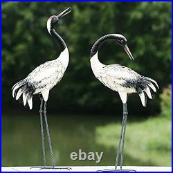 Garden Crane Statues Outdoor Heron Red Crowned Crane Metal Yard Art Sculpture