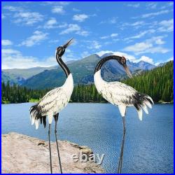 Garden Crane Statues Outdoor Heron Red Crowned Crane Metal Yard Art Sculpture