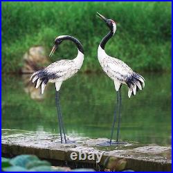 Garden Crane Statues Outdoor Heron Red Crowned Crane Metal Yard Art Sculpture