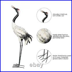 Garden Crane Statues Outdoor Heron Red Crowned Crane Metal Yard Art Sculpture