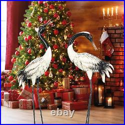 Garden Crane Statues Outdoor Heron Red Crowned Crane Metal Yard Art Sculpture, Se