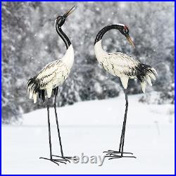 Garden Crane Statues Outdoor Heron Red Crowned Crane Metal Yard Art Sculpture, Se