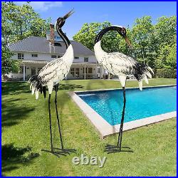Garden Crane Statues Outdoor Heron Red Crowned Crane Metal Yard Art Sculpture, Se