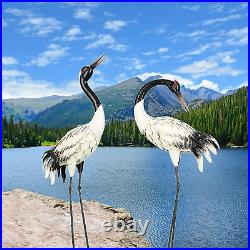 Garden Crane Statues Outdoor Heron Red Crowned Crane Metal Yard Art Sculpture, Se