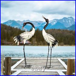 Garden Crane Statues Outdoor Heron Red Crowned Crane Metal Yard Art Sculpture, Se