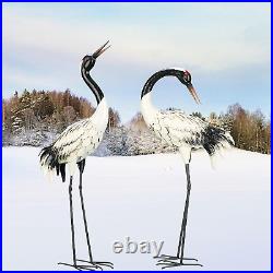 Garden Crane Statues Outdoor Heron Red Crowned Crane Metal Yard Art Sculpture, Se