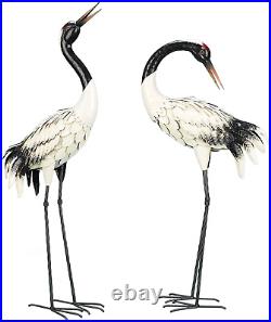 Garden Crane Statues Outdoor Heron Red Crowned Crane Metal Yard Art Sculpture, Se