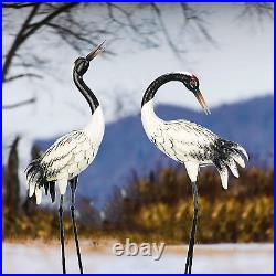 Garden Crane Statues Outdoor Heron Red Crowned Crane Metal Yard Art Sculpture, Se