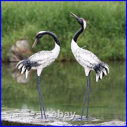 Garden Crane Statues Outdoor Heron Red Crowned Crane Metal Yard Art Sculpture, Se