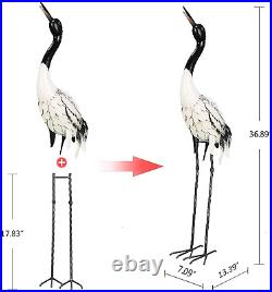 Garden Crane Statues Outdoor Heron Red Crowned Crane Metal Yard Art Sculpture, Se