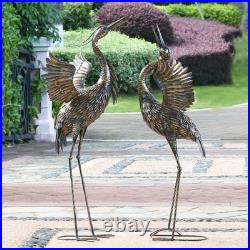 Garden Crane Statues, Outdoor Large Bird Yard Art Decorations Metal Lawn Orna