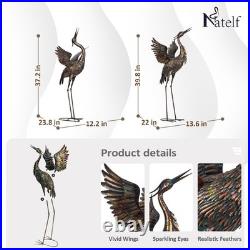 Garden Crane Statues, Outdoor Large Bird Yard Art Decorations Metal Lawn Orna