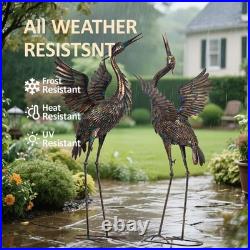Garden Crane Statues, Outdoor Large Bird Yard Art Decorations Metal Lawn Orna