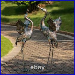 Garden Crane Statues, Outdoor Large Bird Yard Art Decorations Metal Lawn Orna