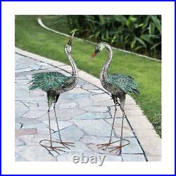 Garden Crane Statues Outdoor Metal Yard Art Heron Statues and Sculptures, Set