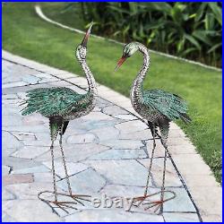 Garden Crane Statues Outdoor Metal Yard Art Heron Statues and Sculptures, Set of