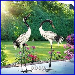 Garden Crane Statues Outdoor Red Crested Heron Yard Art Sculpture Set of 2