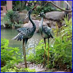 Garden Crane Statues Outdoor Sculptures, Metal Yard Art Heron Statues Standing