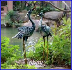 Garden Crane Statues Outdoor Sculptures, Metal Yard Art Heron Statues Standing