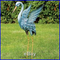 Garden Crane Statues Pair Yard Art Blue Heron Metal Sculpture Outdoor Lawn Decor
