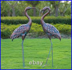 Garden Crane Statues Patina Heron Decoy, Standing Metal Crane Sculptures Bird Art