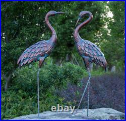 Garden Crane Statues Patina Heron Decoy, Standing Metal Crane Sculptures Bird Art