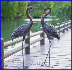 Garden Crane Statues Patina Heron Decoy, Standing Metal Crane Sculptures Bird Art