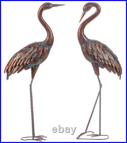 Garden Crane Statues Patina Heron Decoy, Standing Metal Crane Sculptures Bird Art