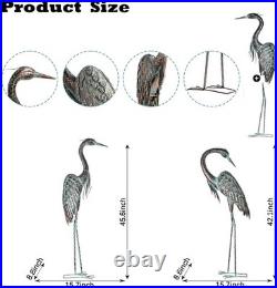 Garden Crane Statues Set of 2, Large Metal Heron Bird Art for Outdoor Decor