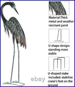 Garden Crane Statues Set of 2, Large Metal Heron Bird Art for Outdoor Decor