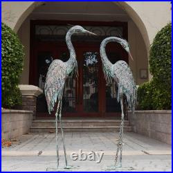 Garden Crane Statues, Standing Metal Patina Heron Decoy Outdoor Statue, 42-46