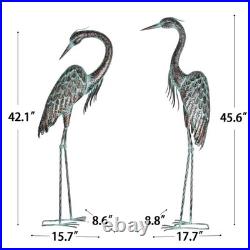 Garden Crane Statues, Standing Metal Patina Heron Decoy Outdoor Statue, 42-46