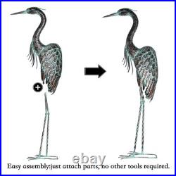 Garden Crane Statues, Standing Metal Patina Heron Decoy Outdoor Statue, 42-46