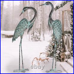 Garden Crane Statues, Standing Metal Patina Heron Decoy Outdoor Statue, 42-46