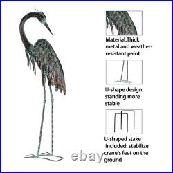 Garden Crane Statues, Standing Metal Patina Heron Decoy Outdoor Statue, 42-46