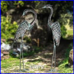 Garden Crane Statues, Standing Metal Patina Heron Decoy Outdoor Statue, 42-46