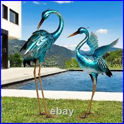 Garden Crane Statues for Outdoor Blue Heron Metal Birds Yard Art Ornaments fo