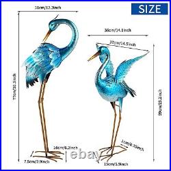 Garden Crane Statues for Outdoor Blue Heron Metal Birds Yard Art Ornaments fo