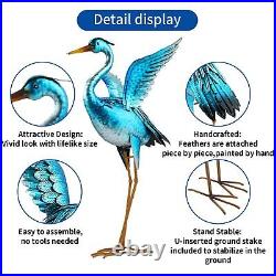 Garden Crane Statues for Outdoor Blue Heron Metal Birds Yard Art Ornaments fo