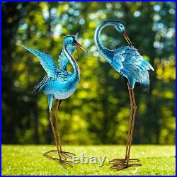 Garden Crane Statues for Outdoor Blue Heron Metal Birds Yard Art Ornaments fo