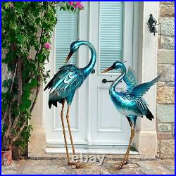 Garden Crane Statues for Outdoor Blue Heron Metal Birds Yard Art Ornaments fo