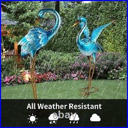 Garden Crane Statues for Outdoor Blue Heron Metal Birds Yard Art Ornaments fo