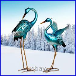 Garden Crane Statues for Outdoor Blue Heron Metal Birds Yard Art Ornaments for B